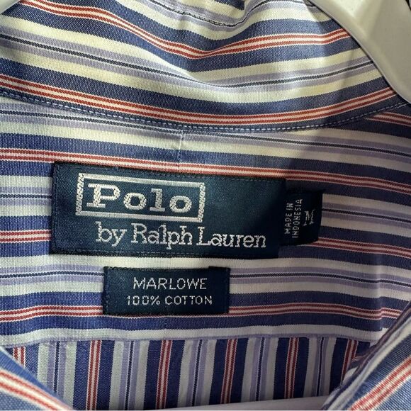 Polo Ralph Lauren Marlow Stripe Button Up Shirt 100% Cotton Blue Red Men’s M - Picture 2 of 7